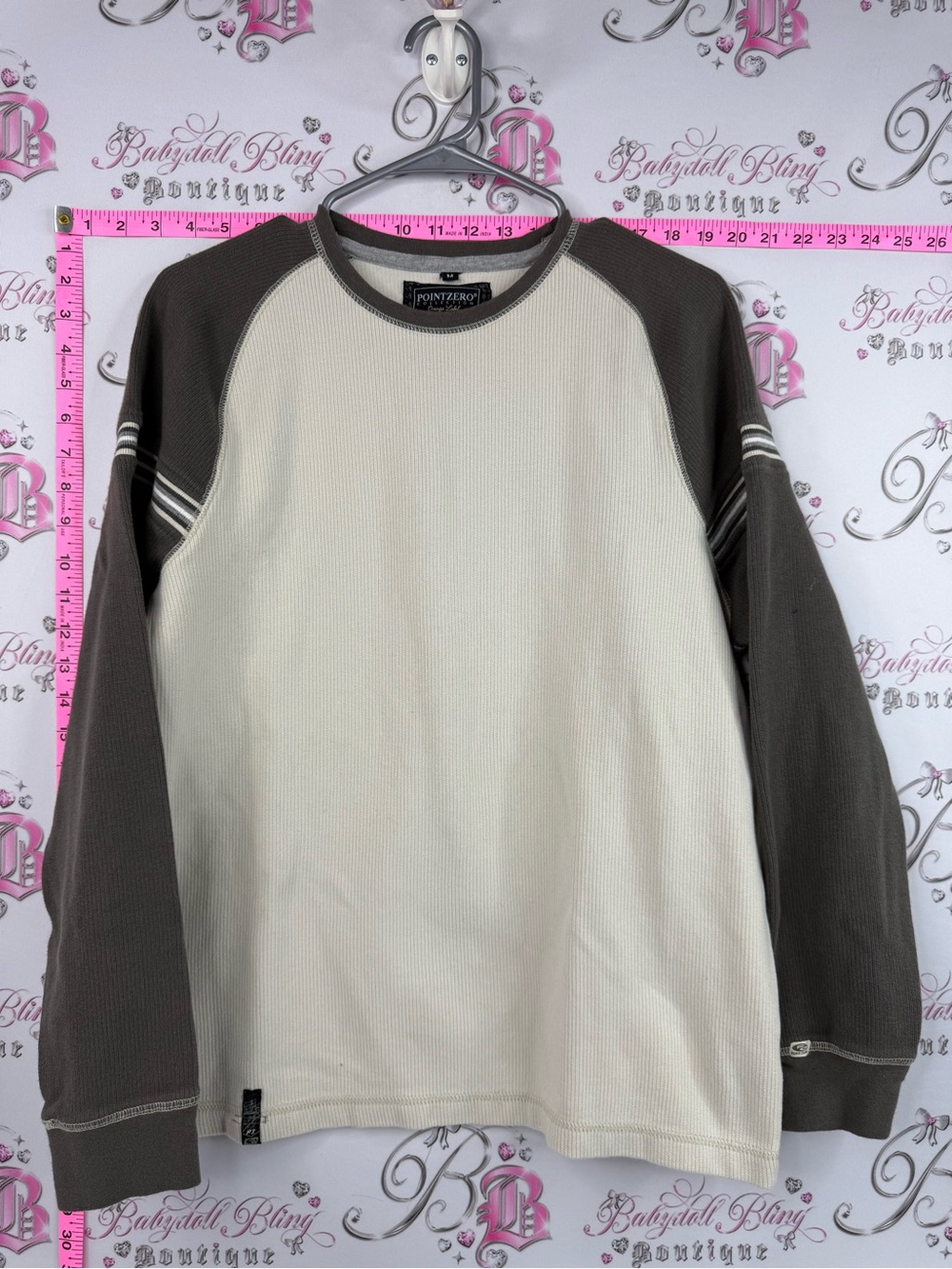 Point Zero waffle knit thermal Cream Body Brown Raglan Waffle Long Sleeve